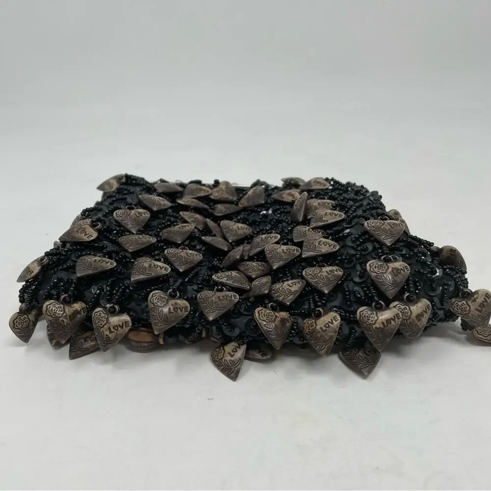 Vintage 80's Love Heart Beaded Kiss Lock Evening Bag